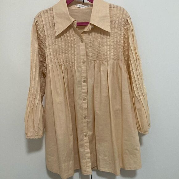 Millou Cotton Pin Tucked Tunic Blouse with Long Sleeve & Button Closure. Size S - Picture 1 of 9